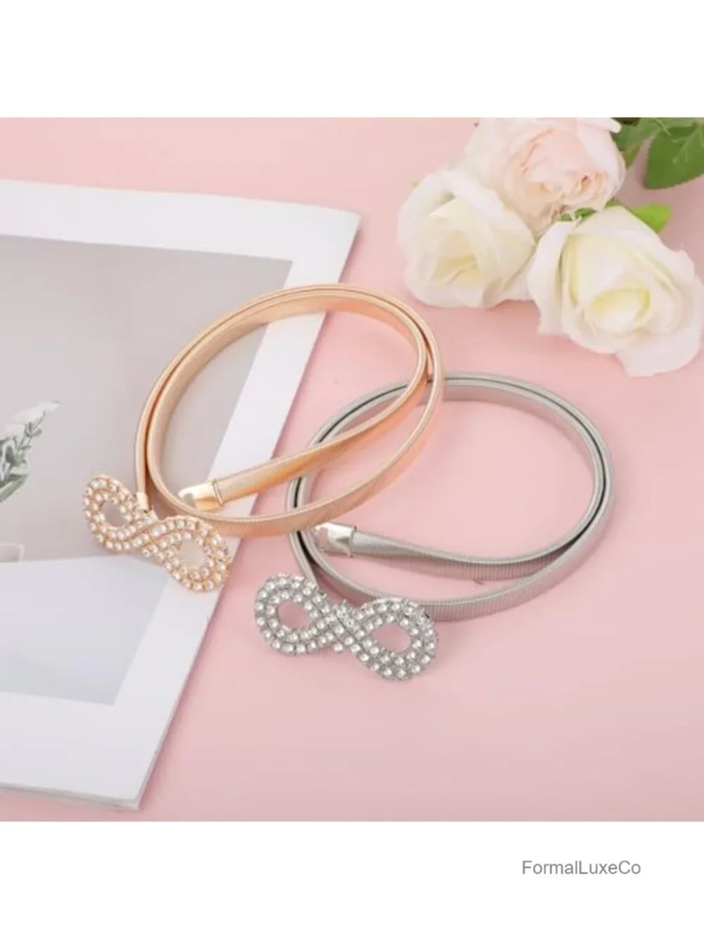 Rhinestone Waist Belt Formal Dress Women Skinny Metal Stretch Chain Belt